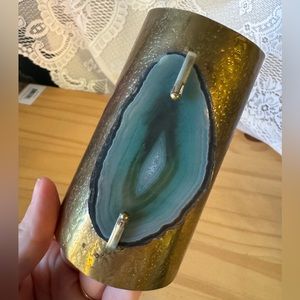 Brass and Blue agate cuff bracelet